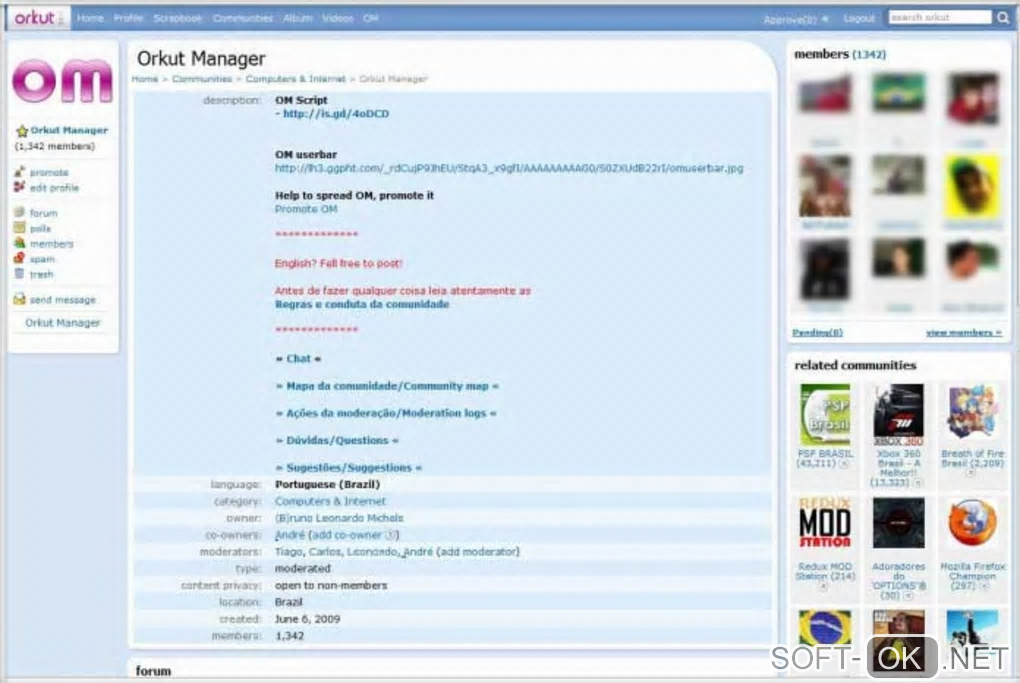 The appearance "Orkut Manager"