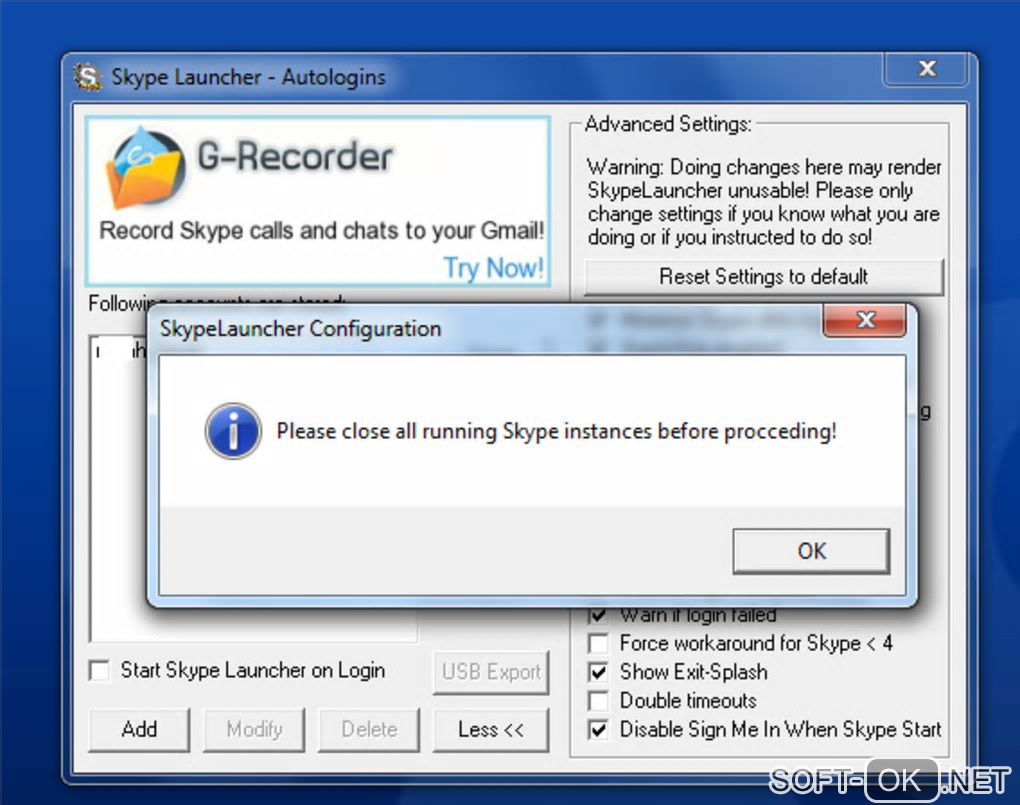 Screenshot №2 "SkypeLauncher"