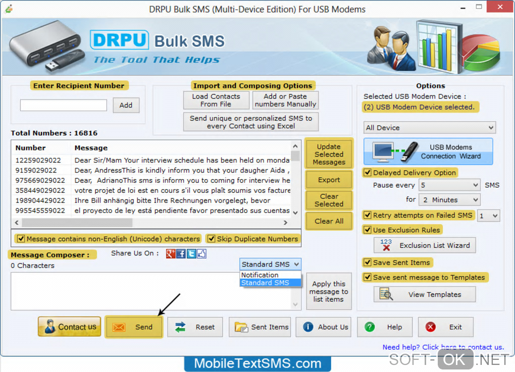 Screenshot №1 "Text SMS Software (Multi USB Modem)"