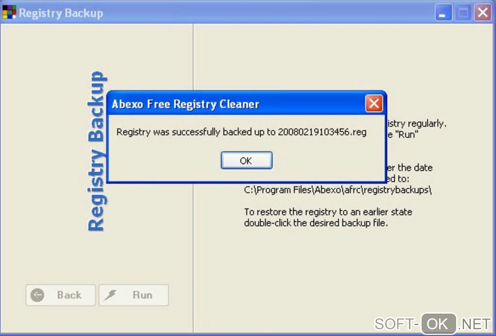 Screenshot №1 "Abexo Free Registry Cleaner"
