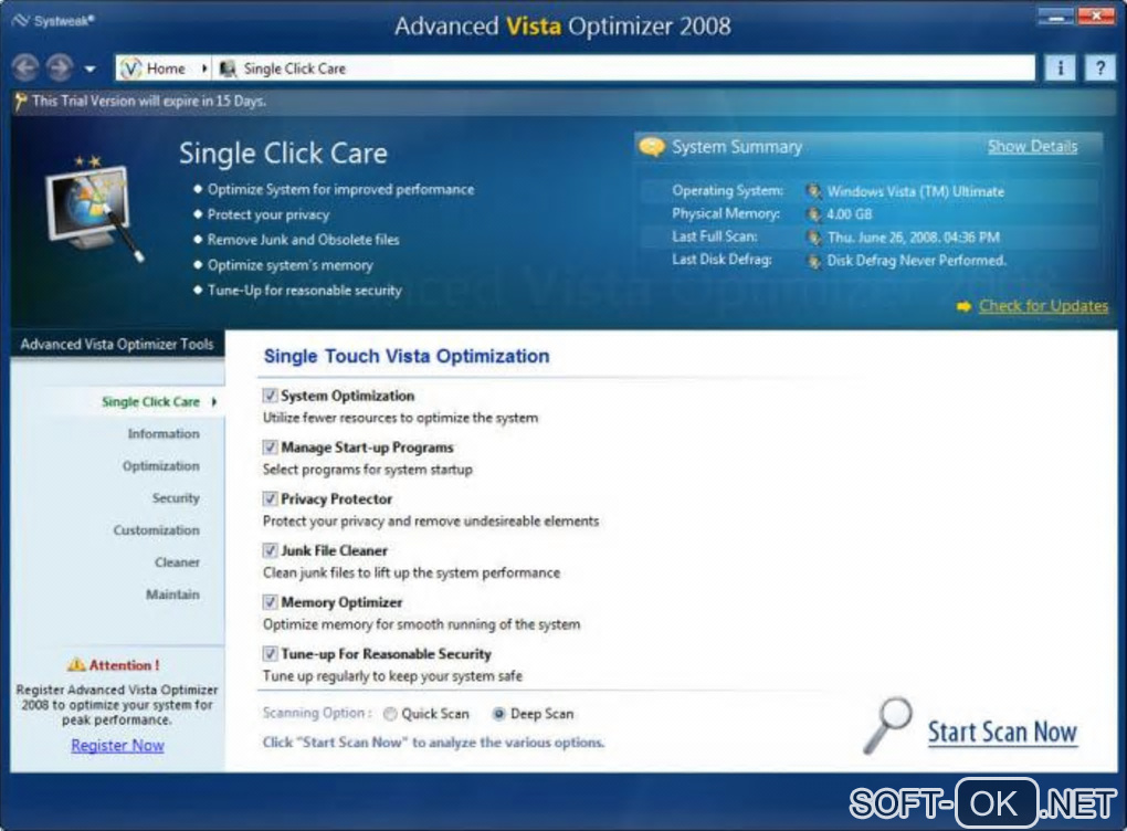 The appearance "Advanced Vista Optimizer 2008"