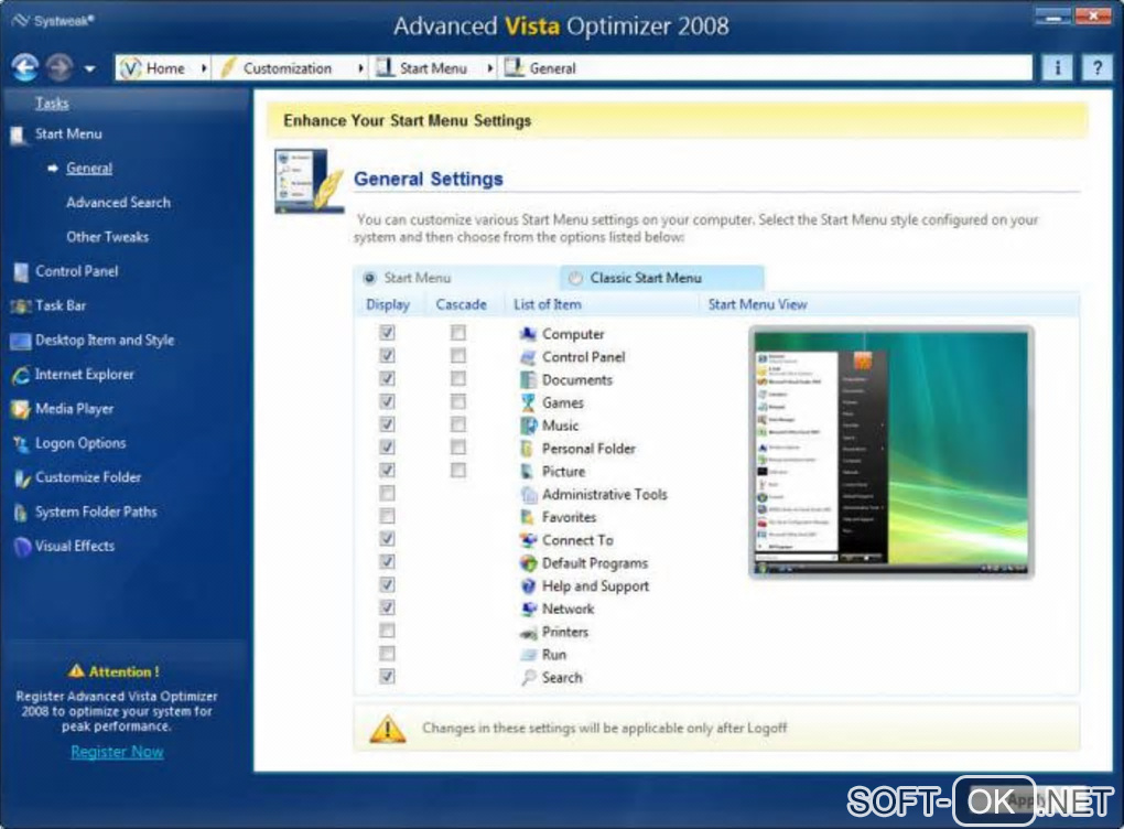 The appearance "Advanced Vista Optimizer 2008"