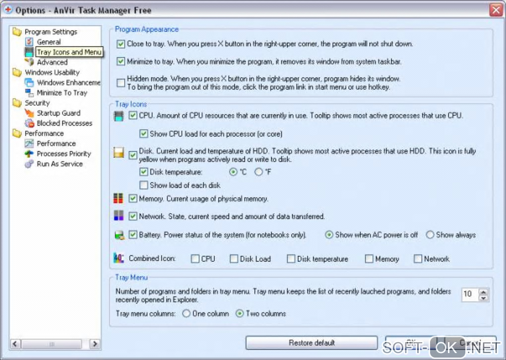 The appearance "AnVir Task Manager"
