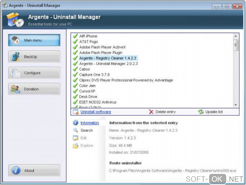 The appearance "Argente Uninstall Manager"