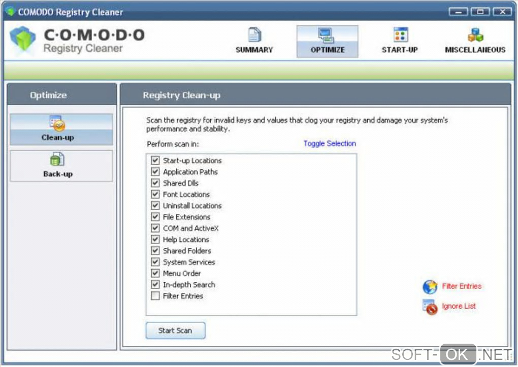 The appearance "Comodo Registry Cleaner"