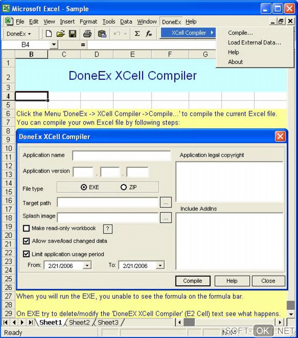 Screenshot №1 "DoneEx XCell Compiler"