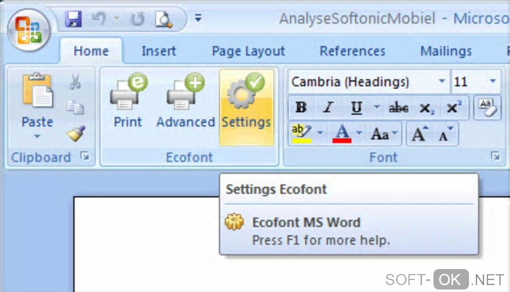 The appearance "Ecofont Home Edition"