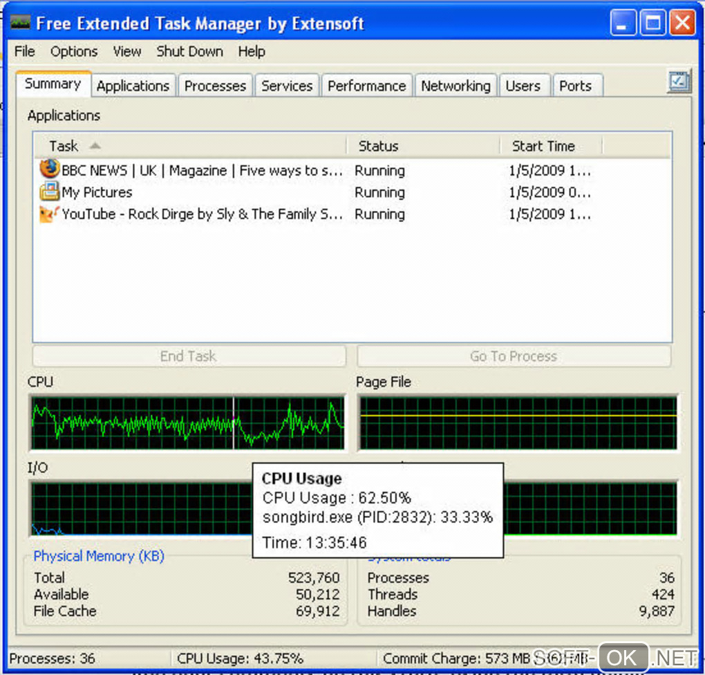 The appearance "Free Extended Task Manager"