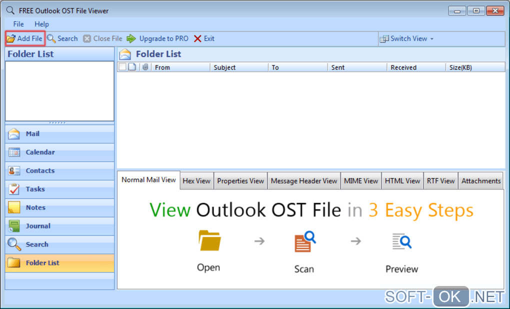 The appearance "FREE Outlook OST File Viewer"