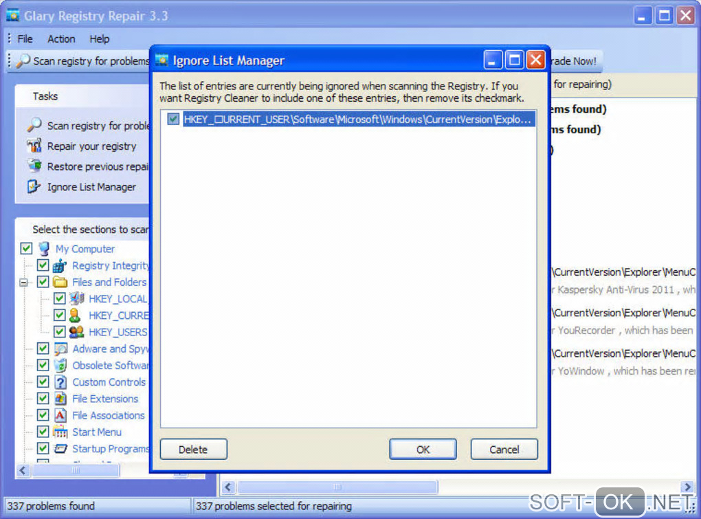 Screenshot №1 "Glary Registry Repair"