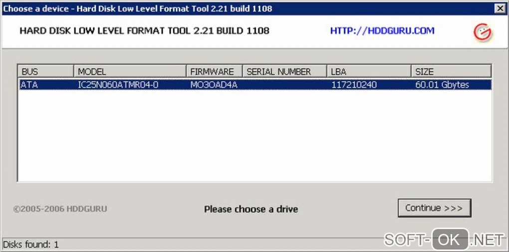 Screenshot №1 "HDD Low Level Format Tool"