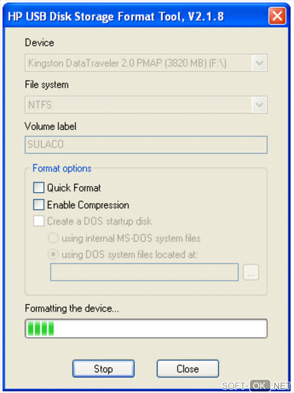 Screenshot №1 "HP USB Disk Storage Format Tool"
