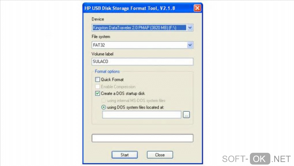 Screenshot №2 "HP USB Disk Storage Format Tool"