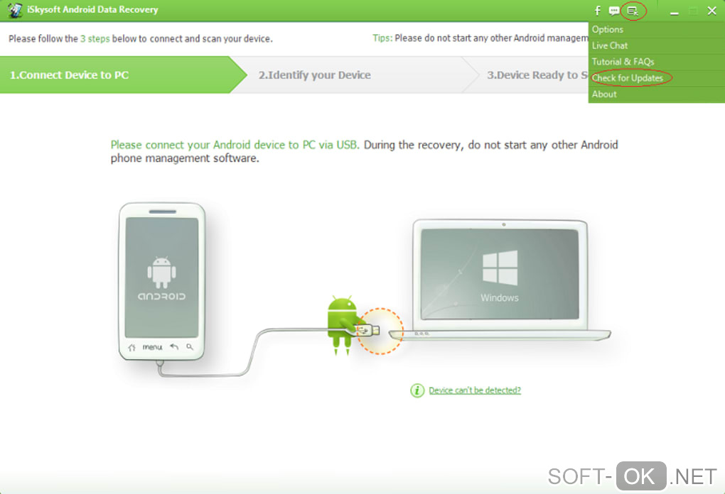 The appearance "iSkysoft Android Data Recovery"