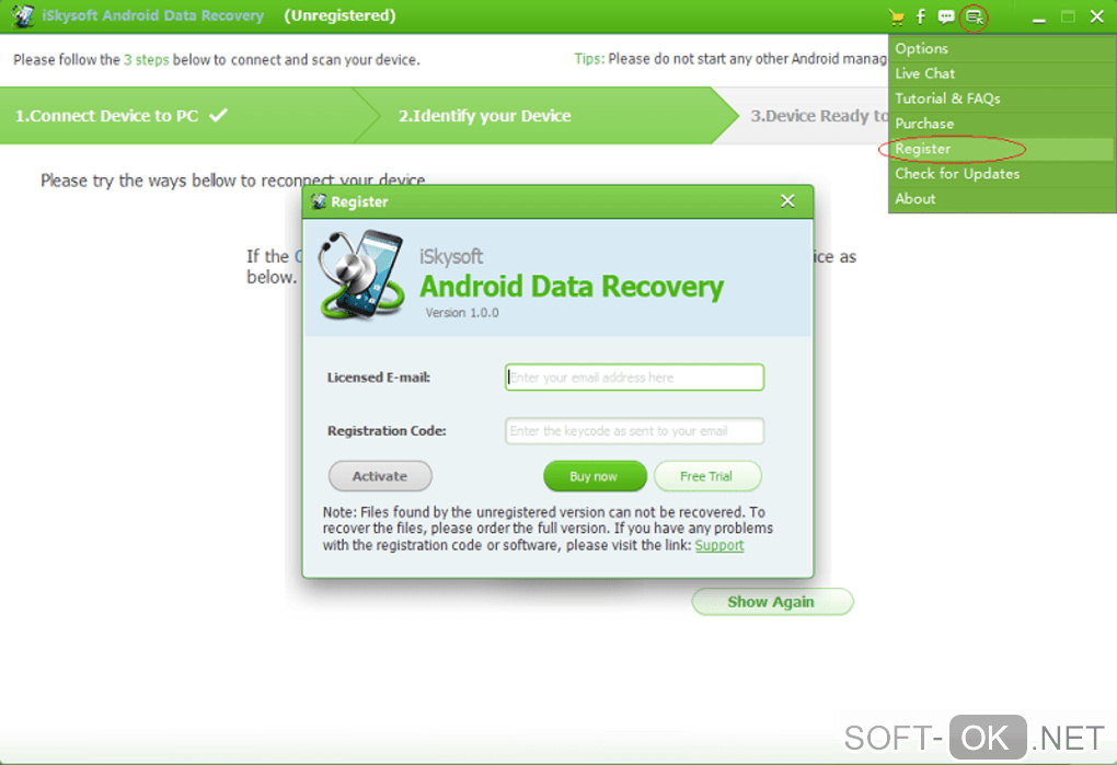 The appearance "iSkysoft Android Data Recovery"