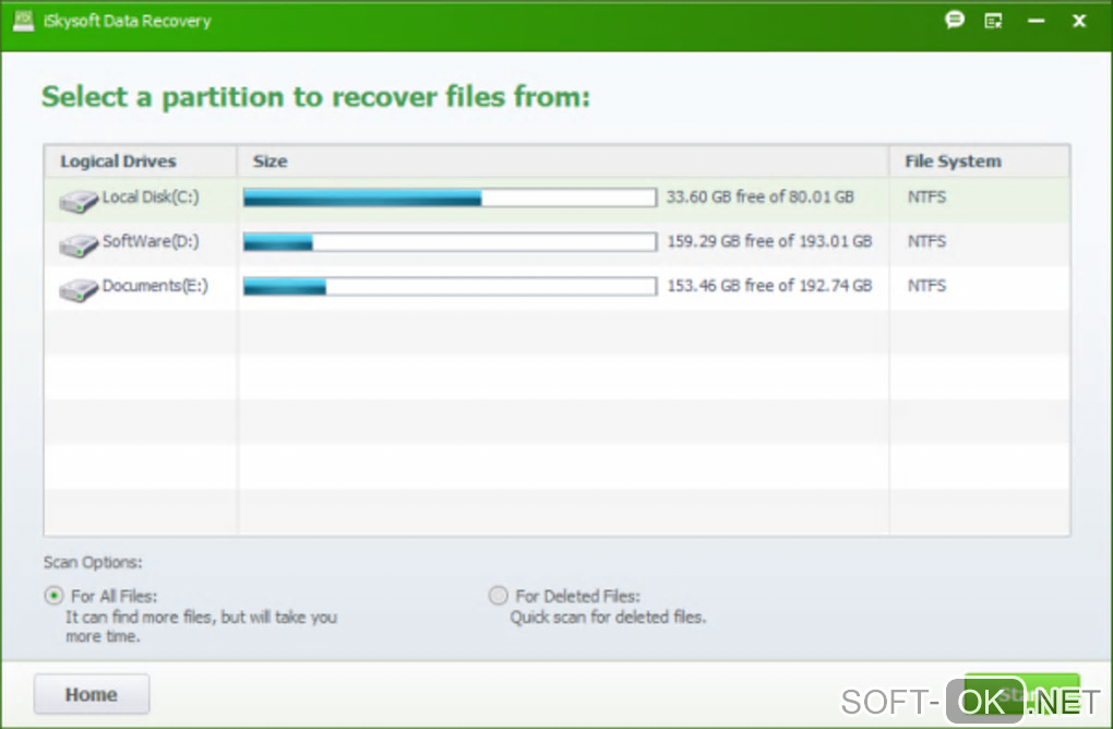 The appearance "iSkysoft Data Recovery"