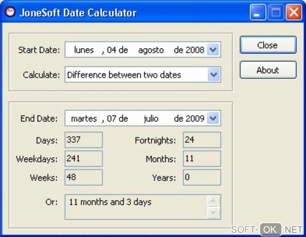 Screenshot №1 "JoneSoft Date Calculator"