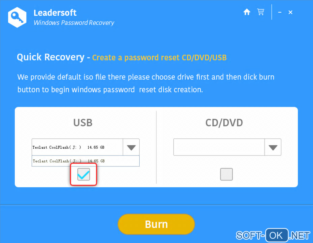 Screenshot №1 "Leadersoft Windows Password Recovery"