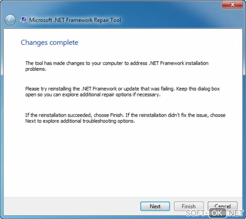 The appearance "Microsoft .NET Framework Repair Tool"