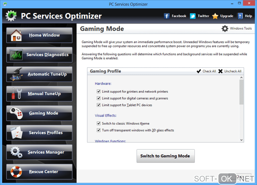 Screenshot №1 "PC Services Optimizer"