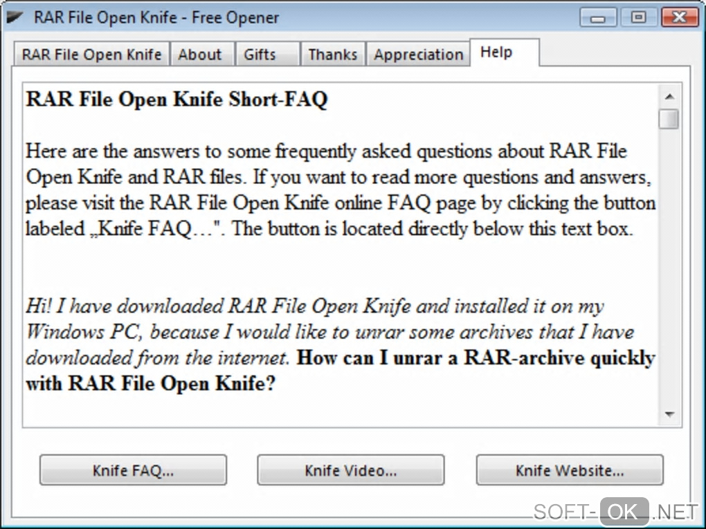 The appearance "RAR File Open Knife"