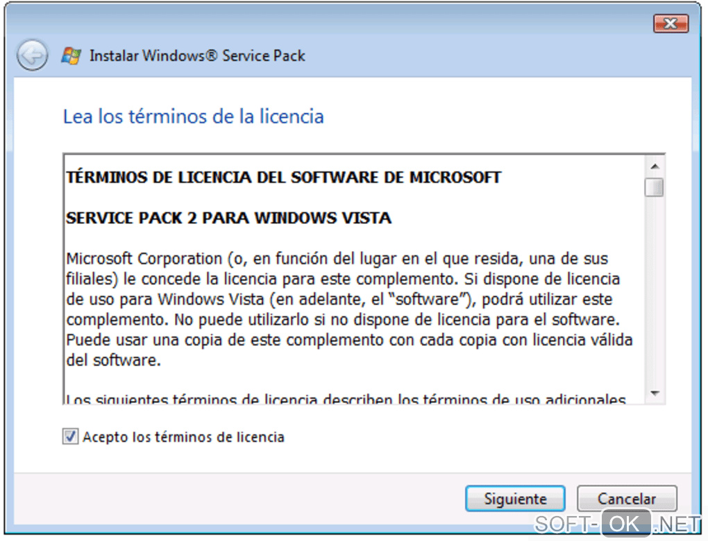Screenshot №1 "Service Pack 2 para Windows Vista"