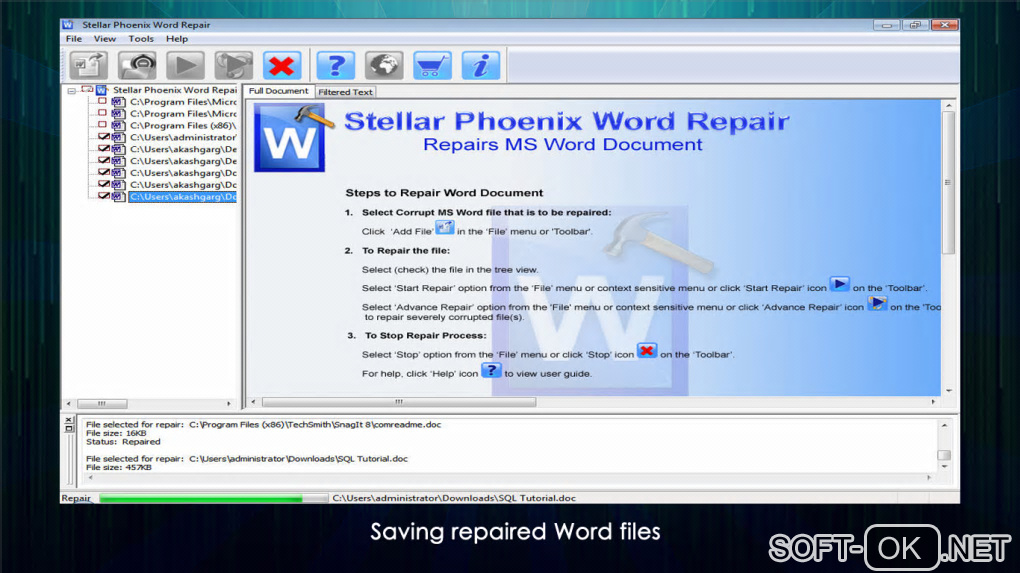 Screenshot №1 "Stellar Phoenix Word Repair"