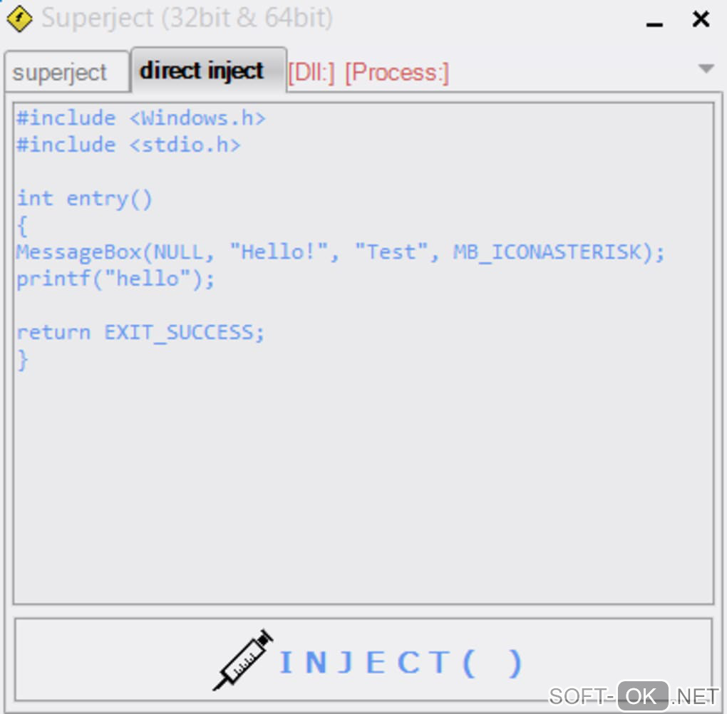 Screenshot №1 "Superject 32 bit & 64 bit Dll Injector"