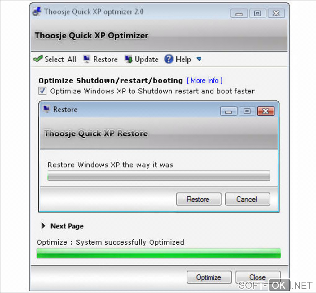 Screenshot №1 "Thoosje Quick XP Optimizer"