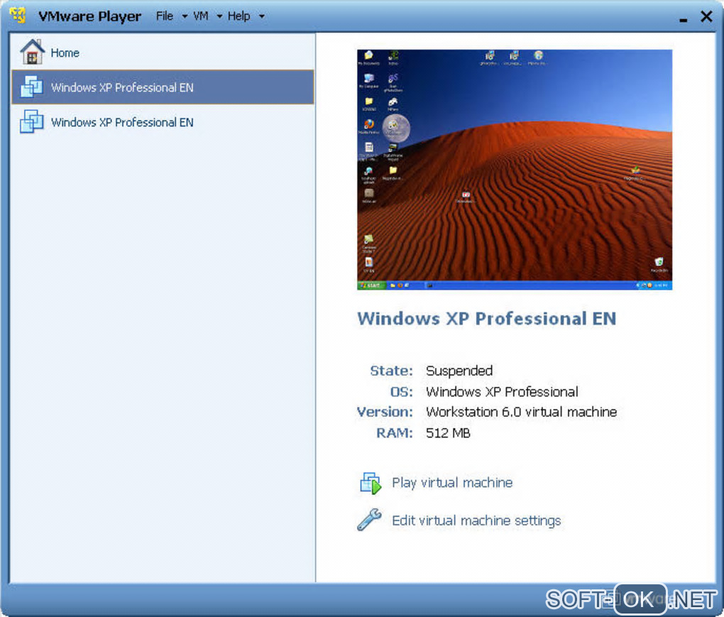 The appearance "VMware Player"