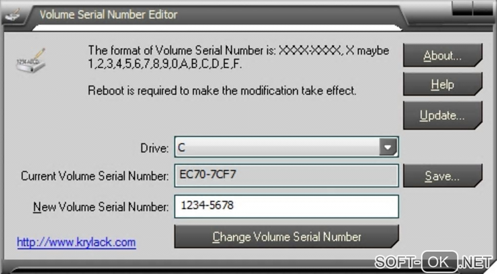 Screenshot №1 "Volume Serial Number Editor"