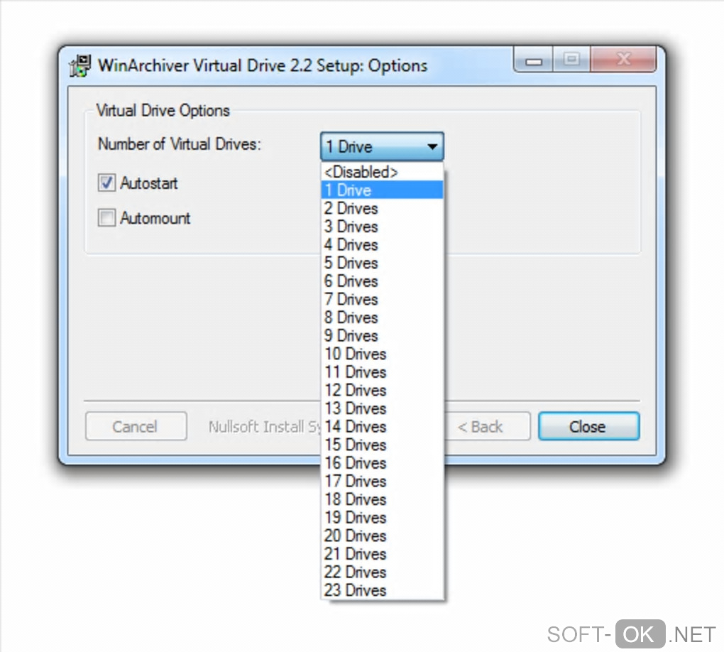 The appearance "WinArchiver Virtual Drive"