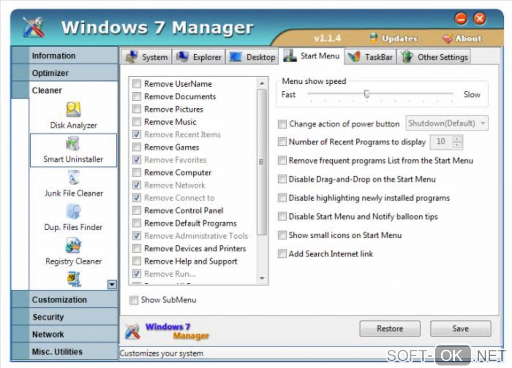 Screenshot №1 "Windows 7 Manager"