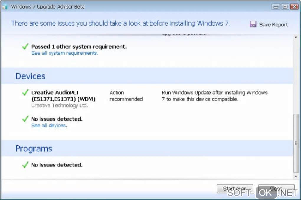 Screenshot №2 "Windows 7 Upgrade Advisor"