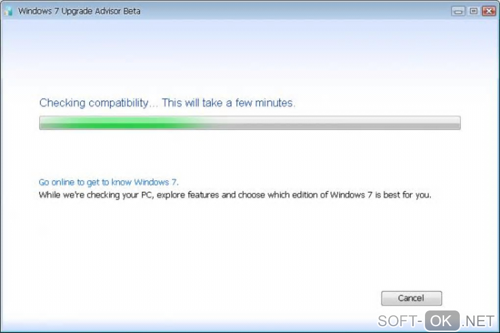 The appearance "Windows 7 Upgrade Advisor"