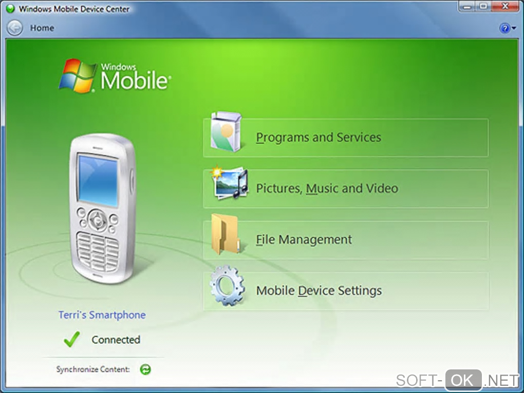 Screenshot №1 "Windows Mobile Device Center"