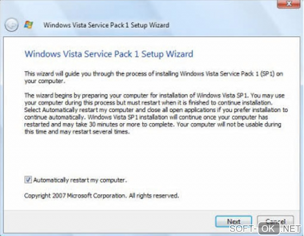 Screenshot №1 "Windows Vista Service Pack 1 (SP1)"